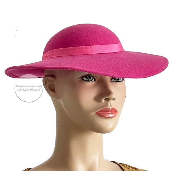 Bollman Wide Brim Hat Cartwheel Hat Doeskin Felt Wool Pink Fuchsia Vintage main image 10